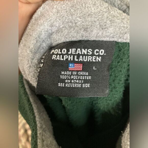 Vintage Polo Jeans Co. Ralph Lauren Green Fleece 1/4 Zipp Pullover Size L - Picture 2 of 3